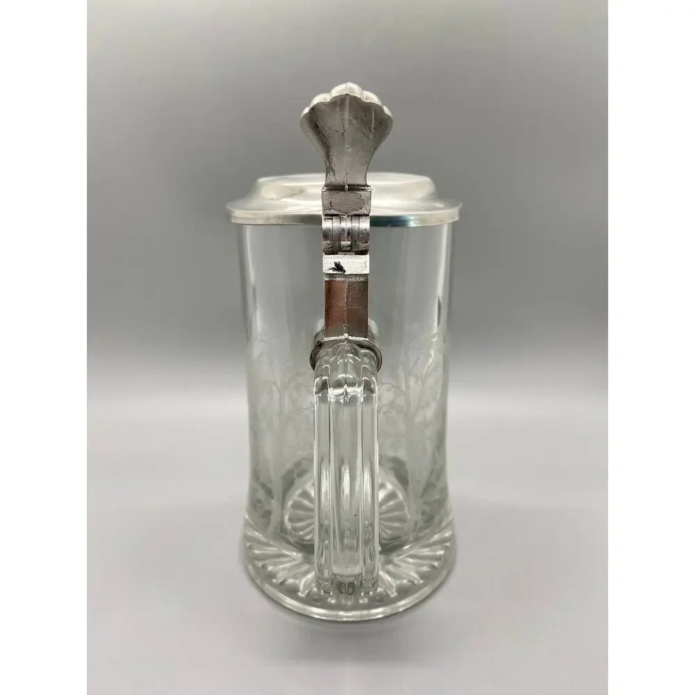 Glass Etched Duck and Pond Scene Metal Lid Stein